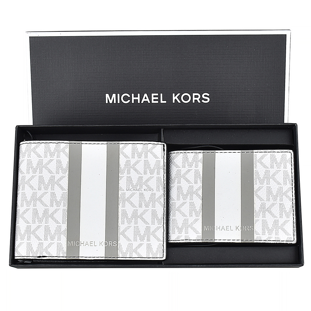MK MICHAEL KORS GIFTING 字母LOGO織帶設計PVC名片短夾禮盒(白)