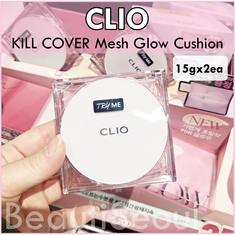 韓國 CLIO Kill Cover Mesh Glow 粉晶磚方光澤妝感氣墊粉餅 本品+替換裝(15g*2)