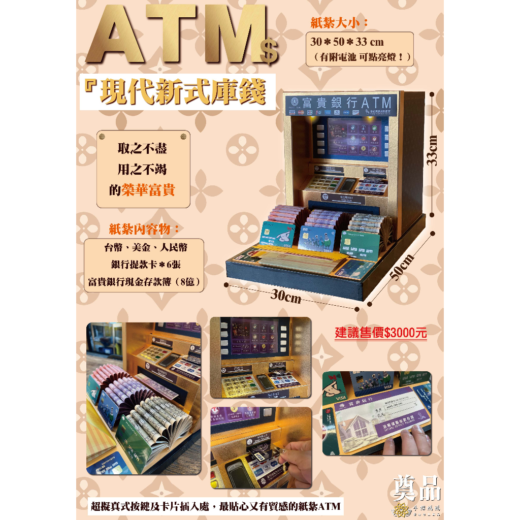 往生/紙紮/銀行提款機 ATM 銀行提款 信用卡 封條 往生用品 保險箱 皮箱 富貴銀行 紙紮房子 紙紮衣 卡