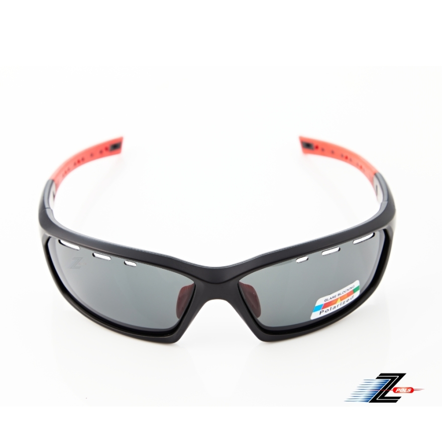 【Z-POLS】黑紅配色頂級TR太空纖維彈性輕量材質 弧形包覆設計 頂級運動偏光眼鏡(Polarized寶麗來偏光鏡)