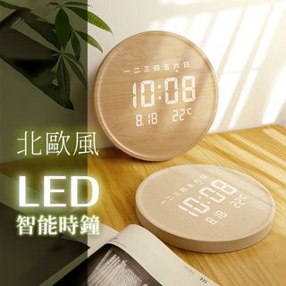 台灣現貨 2024最新【北歐風LED智能時鐘】 LED時鐘 智能鐘 電子鐘 壁掛 桌立 電子時鐘 防水 聲控 智能調光