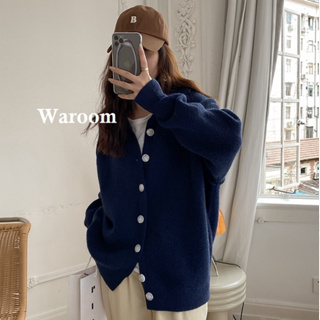 Waroom|現貨 T1127 秋冬韓國小香風POLO領復古針織毛衣外套|女裝|軟糯外穿長袖開衫|針織上衣|針織外套