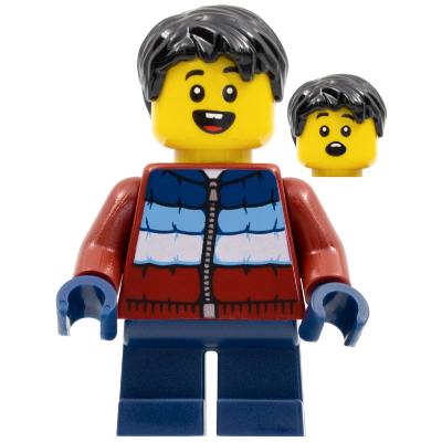 LEGO 樂高 人偶 小男孩 深紅大衣 深藍短腿 黑髮 80109 hol278
