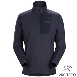 【ARCTERYX 始祖鳥】男新款 Rho LT Zip Neck彈性透氣登山健行保暖排汗衣/中層衣_黑寶石_27589