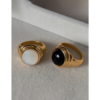 [銅．戒指] 復古橢圓戒指 | 母貝 | 黑瑪瑙 | 銅鍍金 | 歐美款【TK023】