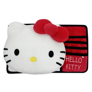 權世界@汽車用品 Hello Kitty 經典絨毛系列 立體大頭造型 遮陽板套夾 收納置物袋 PKTD017W-03