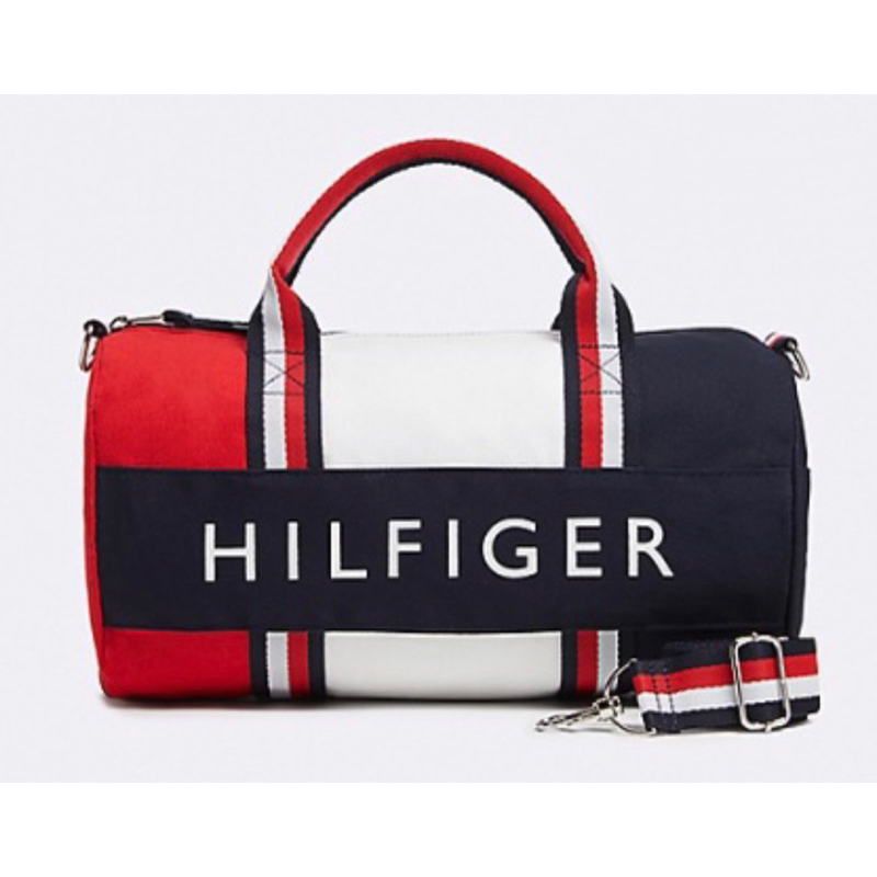（現貨）🇨🇦Tommy Hilfiger 經典logo帆布旅行袋小款（超人氣藍白紅拼字款）