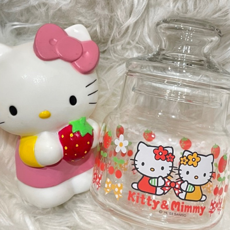 送日本進口Hello Kitty草莓系列玻璃糖罐子送草莓公仔娃娃
