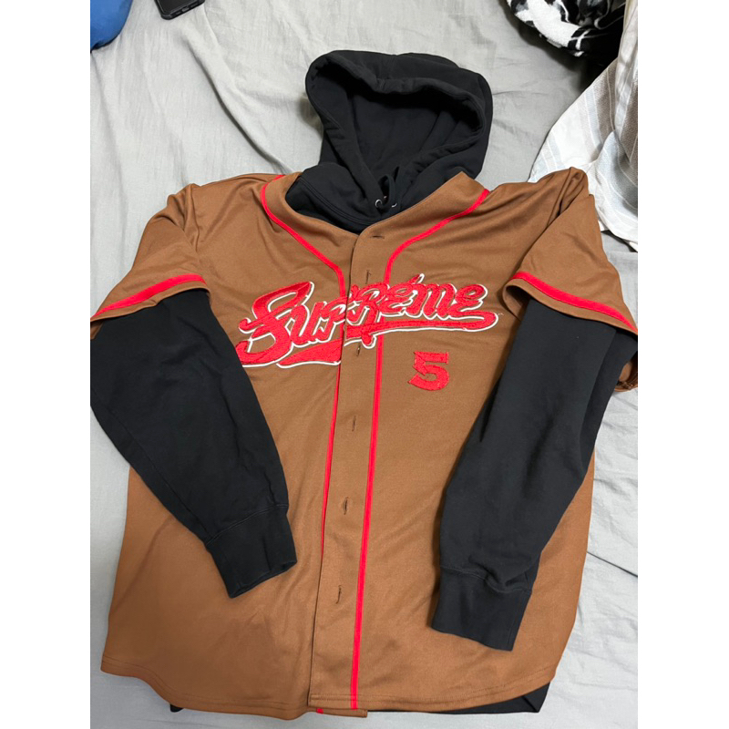Supreme Baseball Jersey Hooded Sweatshirt SS22 球衣 帽踢 二件式 L二手