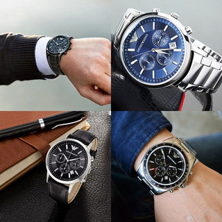EMPORIO ARMANI 亞曼尼 經典復古款三眼計時鋼錶 皮錶 男錶 【Watch-UN】