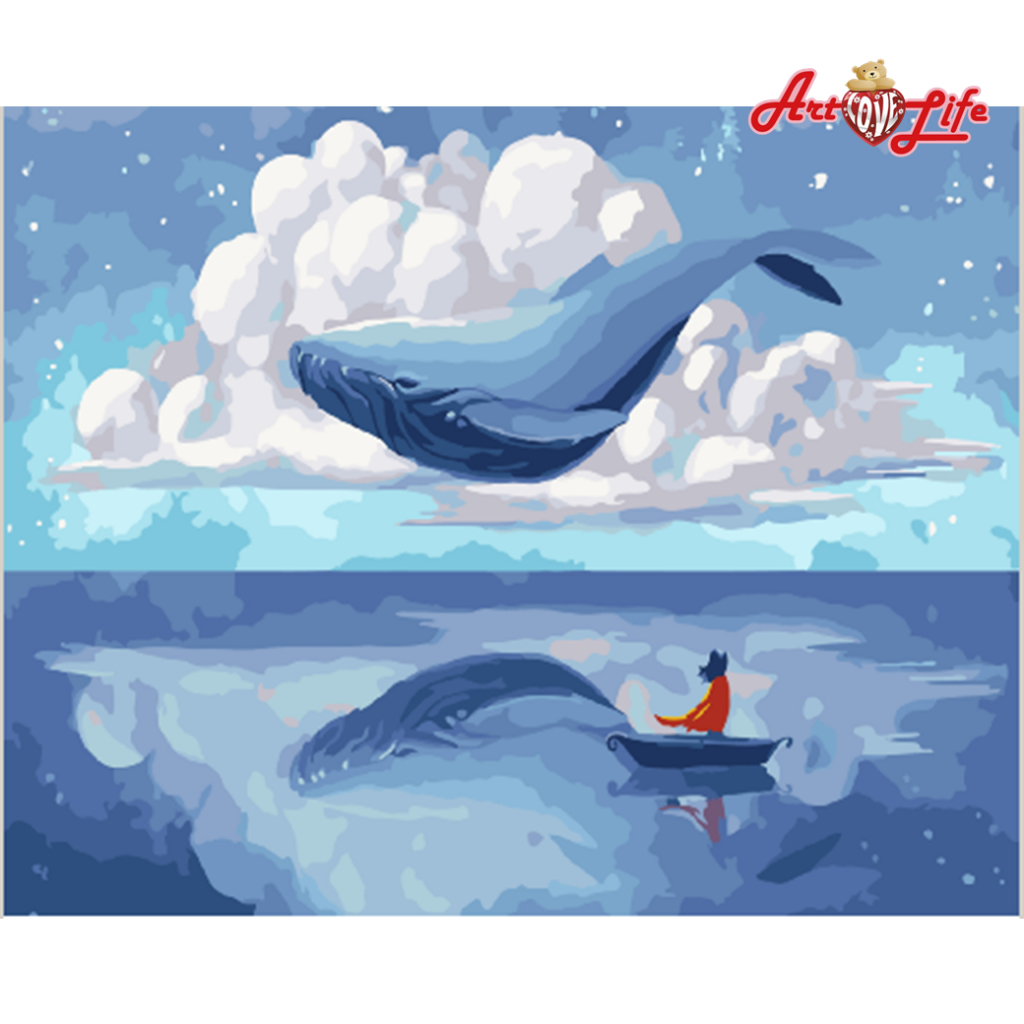 【ArtLife 藝術生活】66519空中的藍鯨_40x50cm含框 DIY 數字油畫 彩繪 全館現貨