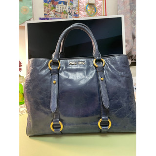二手 MiuMiu 藍色 (Prada 副牌) 仿舊皮革手提肩揹包 公事包