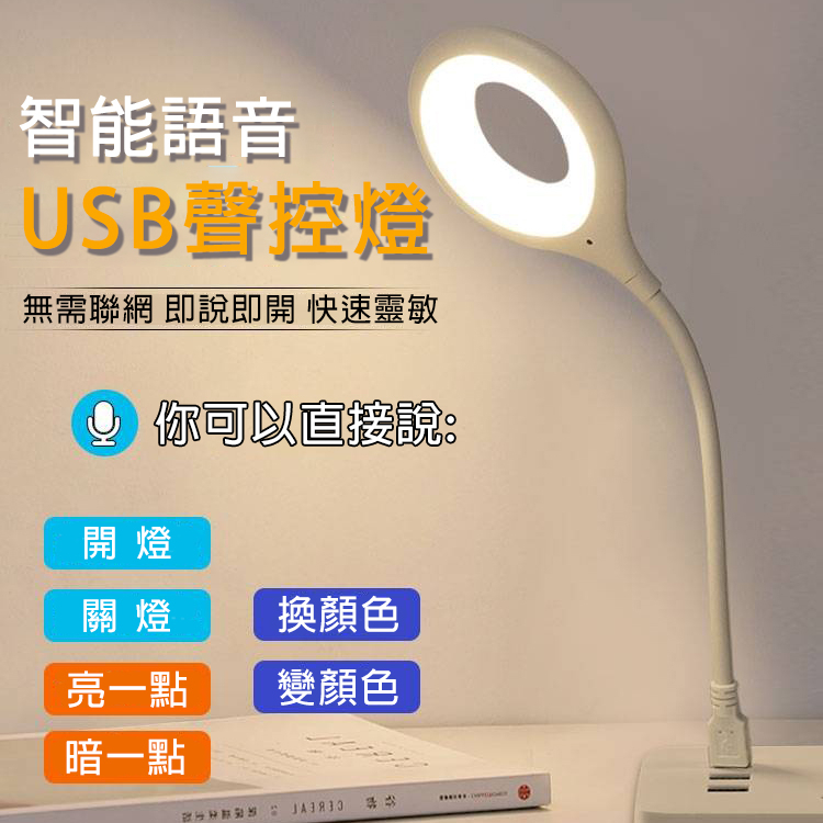 【易立購商號】台灣現貨 語音智能燈 聲控 三色光 USB小夜燈 小檯燈 宿舍 床頭燈 智慧AI 懶人燈 緊急照明 小夜燈