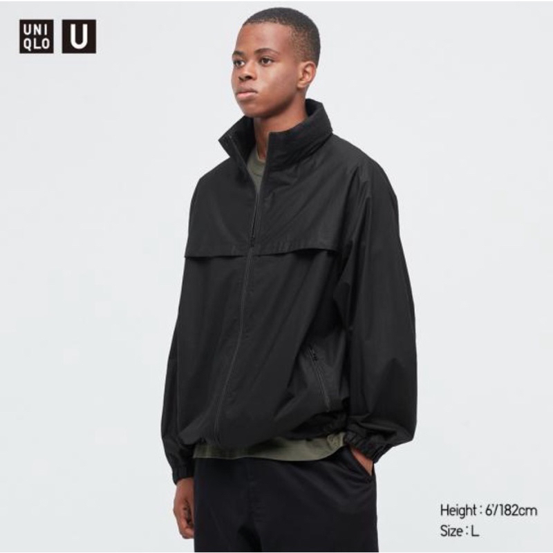 Uniqlo U 寬版連帽布勞森外套 黑色 XL