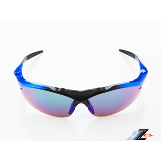 【Z-POLS】頂級TR90輕量材質黑藍漸層色 搭載PC強化電鍍綠運動太陽眼鏡(抗UV400抗烈陽多功能輕量運動眼鏡)