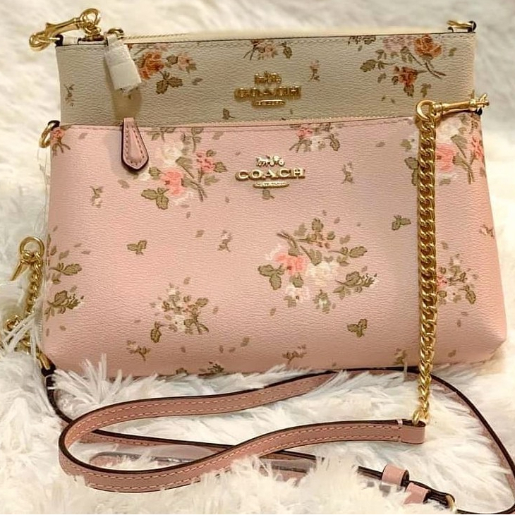 現貨 COACH 粉色浪漫小碎花金鍊 斜背包 KoiKoi戀戀美國代購 時尚精品