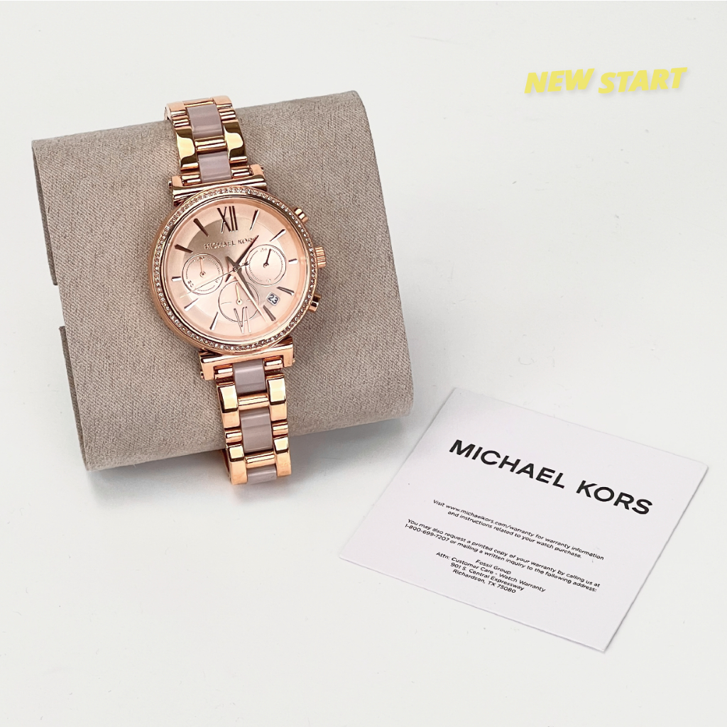 【New START美國精品服飾-員林】 Michael Kors MK6560 玫瑰金x粉 39MM 水鑽三眼 手錶