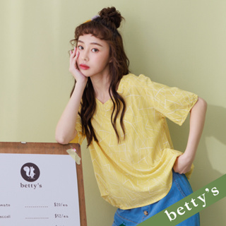 betty’s貝蒂思(21)三角線條印花布方領上衣(黃色)