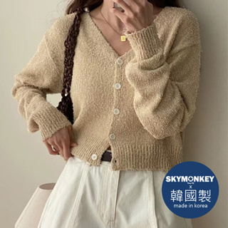 Sky Monkey☆韓國 V領抽絲針織外套 TIZZI 正韓女裝 短版針織外套 排釦針織上衣 針織衫 開衫外套