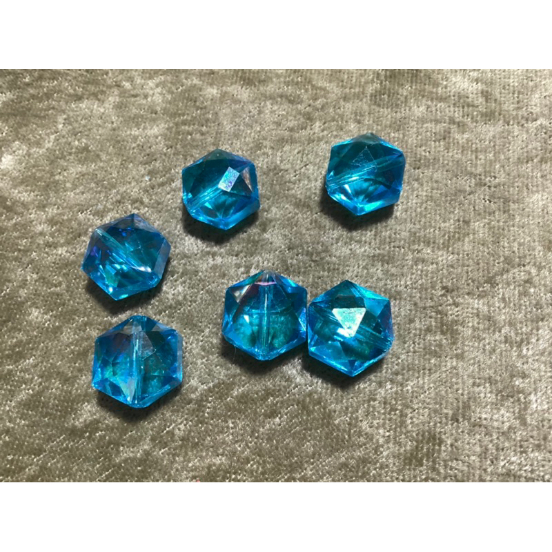 DIY 大顆 水晶 切面 玻璃珠 鍍彩 水藍 六角鑽 六角珠 15mm項鍊 手鍊 髮夾 胸針 飾品 $7/顆