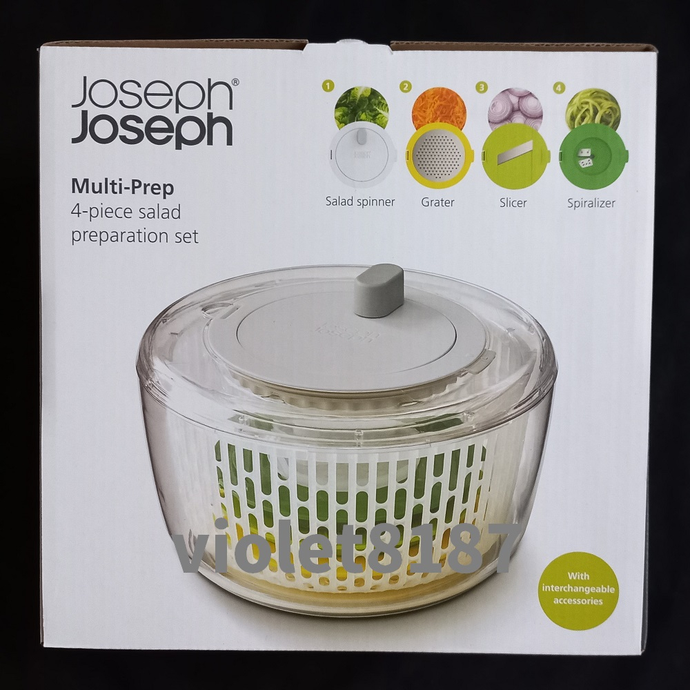 Joseph Joseph 多功能沙拉瀝水器四件組 旋轉瀝水器、刨絲器、切片器、螺旋蔬菜麵器[好市多]沙拉瀝水切絲切片組