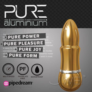 「送280ml潤滑液」美國進口PIPEDREAM．PURE Aluminium鋁合金材質時尚精品按摩棒-S(金)