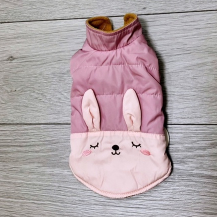 立領造型粉色睡眠兔兔│S號│狗衣服 貓衣服 鋪棉保暖衣 寵物衣服