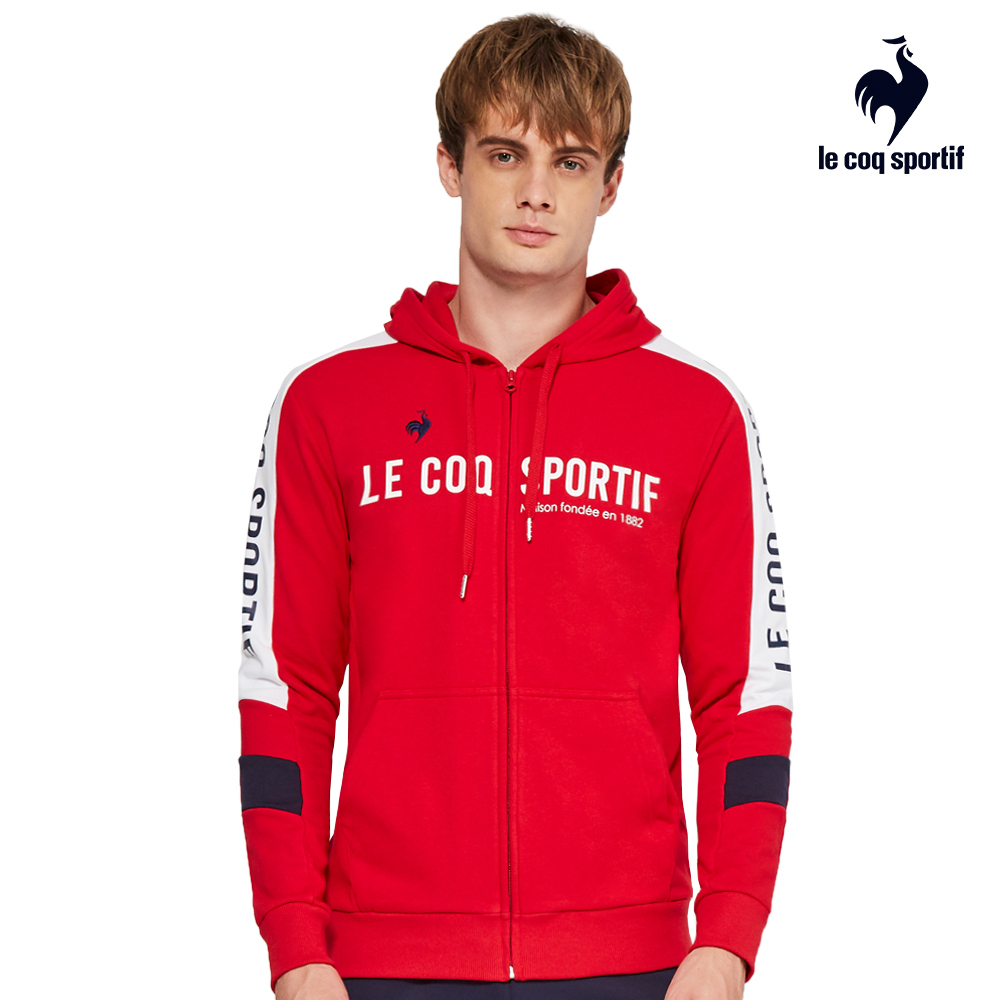 【LE COQ SPORTIF 法國公雞】經典熱銷拼接連帽外套-男女款-經典紅色-LOQ63461
