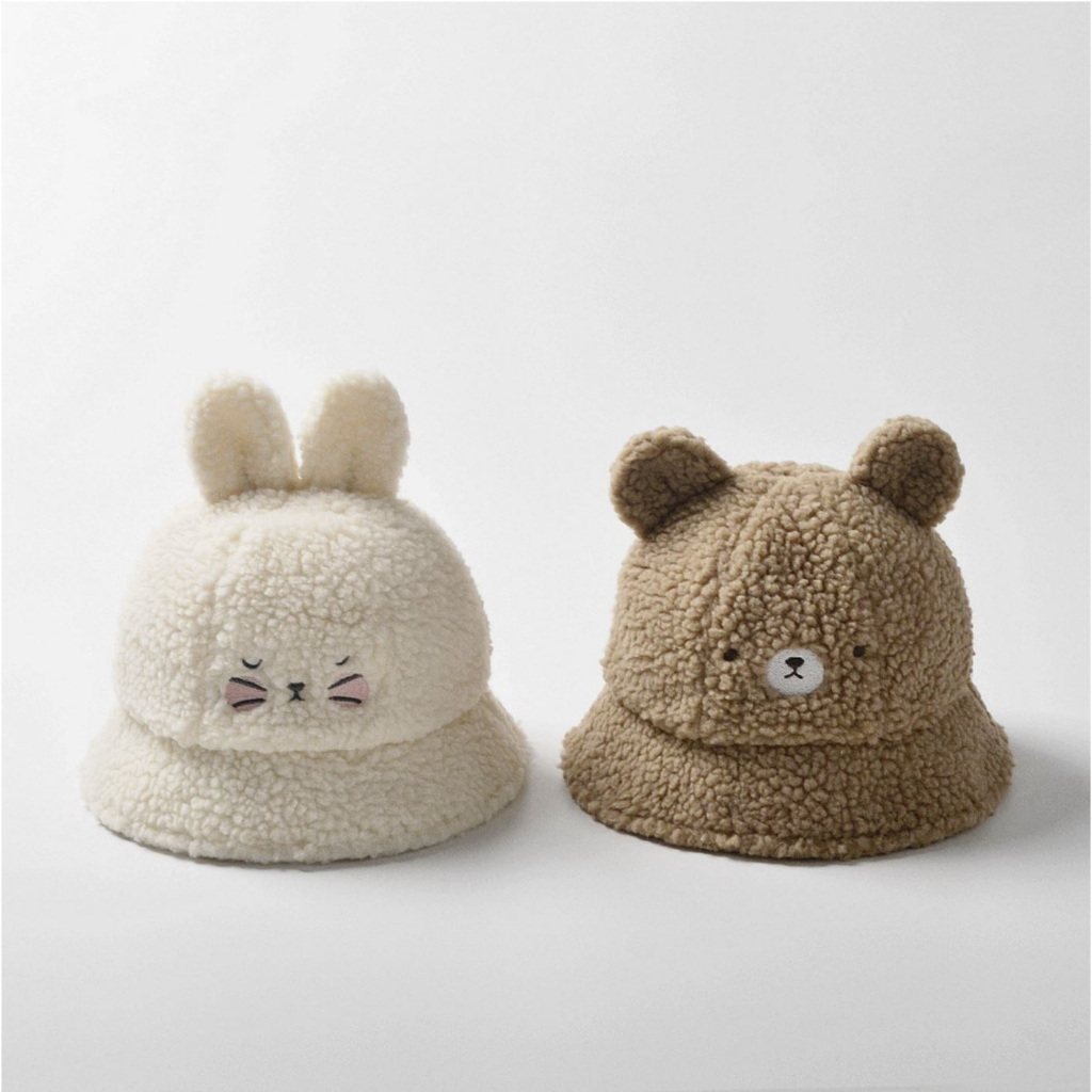 兔兔熊熊羊羔絨帽-【現貨】Ins秋兔兔熊熊冬季新款男女寶寶兒童嬰兒可愛保暖羊羔絨耳朵絨毛帽