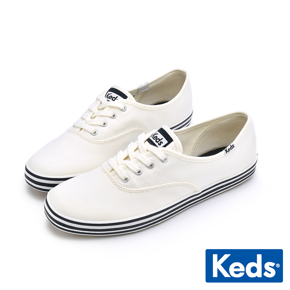 【Keds】CHAMPION 經典帆布線條休閒鞋-白 (9231W113466)