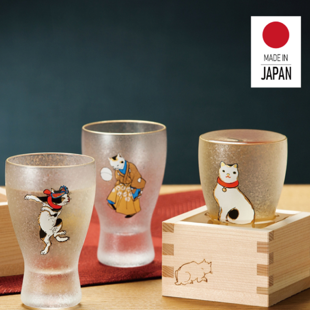 【日本ADERIA】 江戶貓啤酒杯三件組-3入木盒禮盒組《拾光玻璃》禮盒 玻璃杯