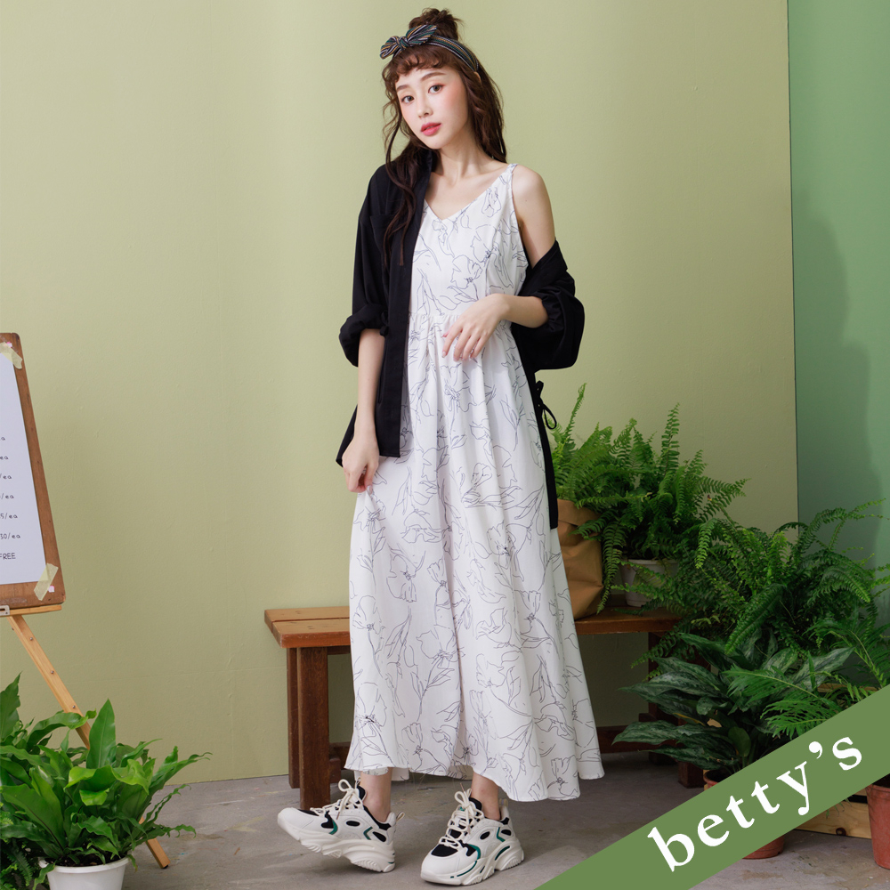 betty’s貝蒂思(21)度假風花卉線條無袖長洋裝(白色)