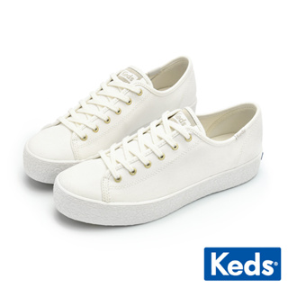 【Keds】TRIPLE KICK 經典帆布花紋厚底休閒鞋-白 (9231W133500)