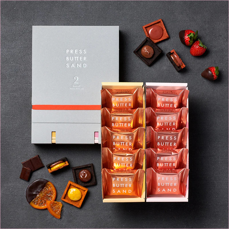 PRESS BUTTER SAND 新口味2種組合&lt;橘子/草莓巧克力&gt;10個裝日本直郵