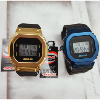 台灣品牌SKYLAB復古手錶 金屬系列電子錶 防水運動手錶 方塊手錶 超亮冷光 學生錶 男錶 女錶 碼表 時間日期星期