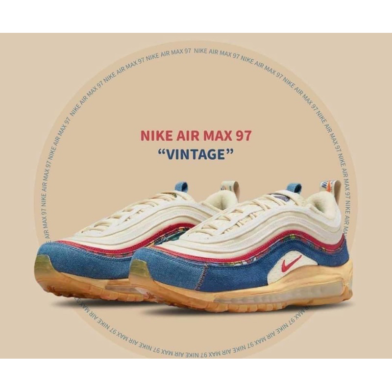 Nike 休閒鞋 Air Max 97 米白 藍 紅 奶油底 氣墊 男鞋 復古 型號：DV1486-162