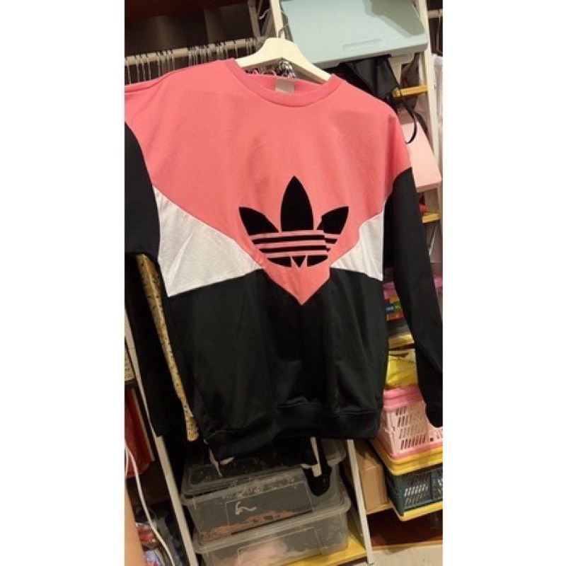 愛迪達Adidas拼接長袖圓領T-shirt/長袖粉色拼接上衣