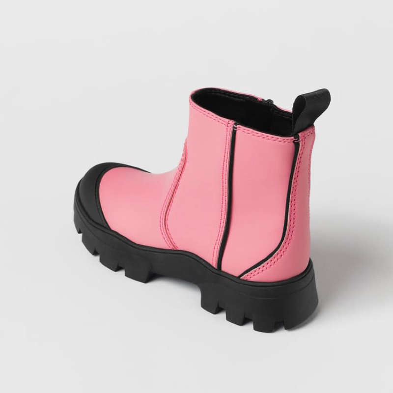 全新 ZARA 撞色橡膠化裸靴 雨鞋 橡膠 拼接設計 撞色 粉紅