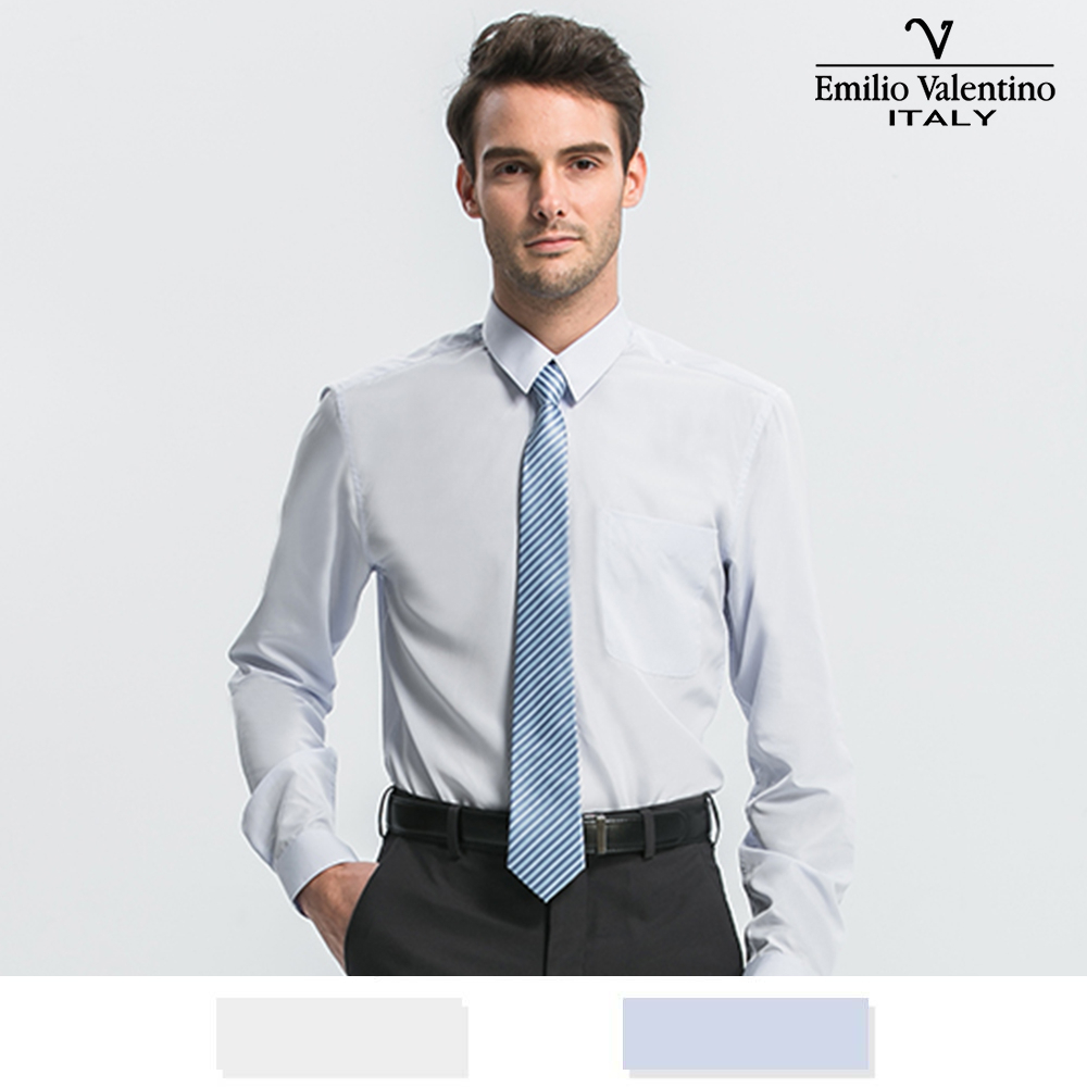 【Emilio Valentino】修身長袖襯衫-藍色