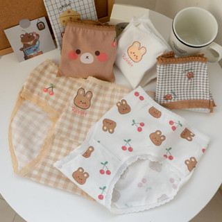 MUMU【B02287-2】甜系可愛格子咖啡熊可愛少女內褲 蕾絲內褲 女生內褲 三角內褲 流行內褲 透氣內褲 棉內褲