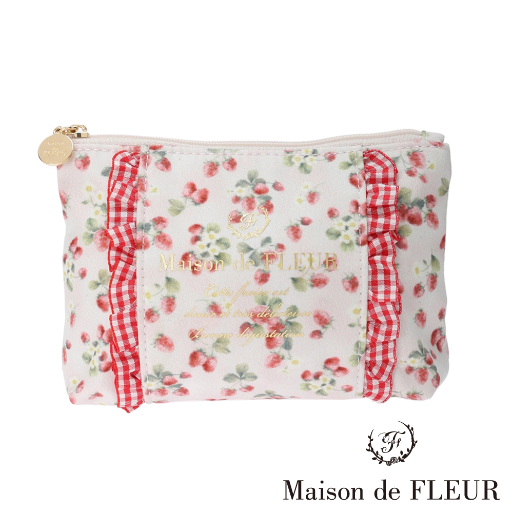 Maison de FLEUR 甜蜜草莓系列印花緞帶手拿包(8A31FJJ0600)