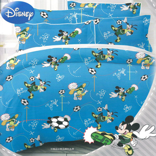 【Disney迪士尼】台灣製造5.0呎x6.2呎四件式雙人(100%純棉)(薄)被套床包組(米奇&高飛)D4M世界盃足球