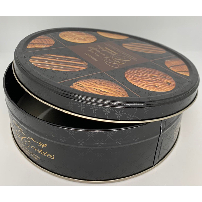 北日本 Bourbon巧克力 餅乾盒 圓形 圓盒 鐵盒 黑色 咖啡色 經典