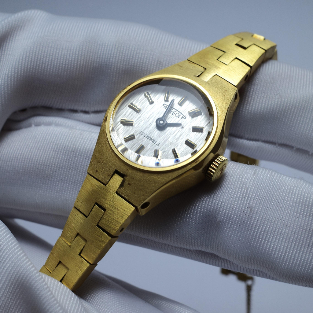 全新 絕美 aureole 瑞士 發條手錶 機械錶 仕女錶 手動上鍊 早期老錶 古董錶 女錶 手錶 金色 復古