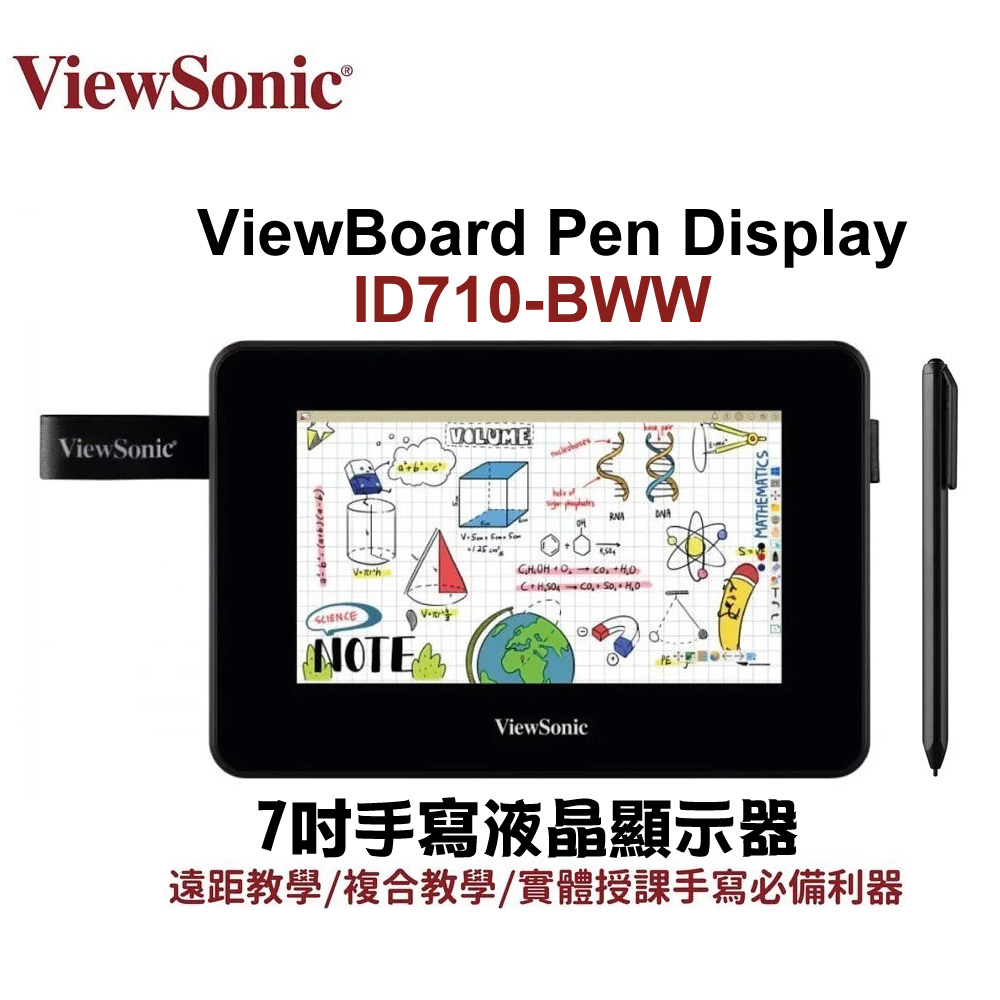 VIEWSONIC 優派 ID710-BWW 7吋手寫液晶顯示器 8192階感壓 附免電池感壓筆 遠距教學必備