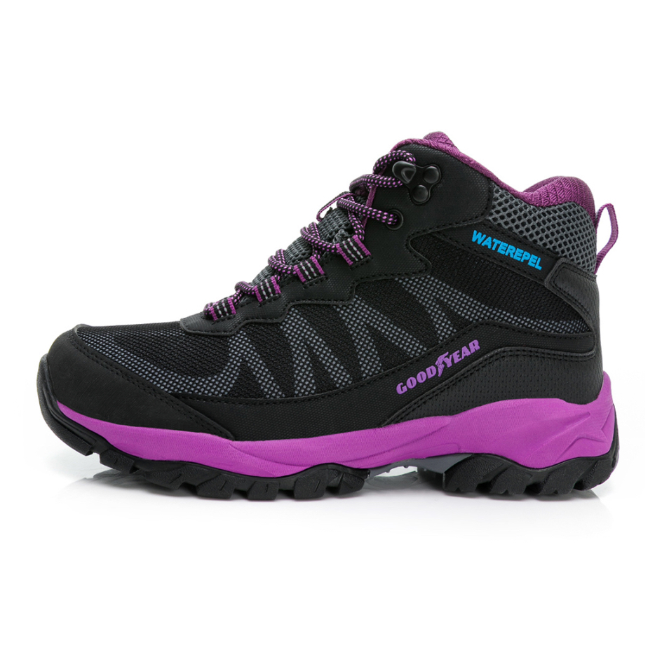 GOODYEAR 固特異 登山鞋 女 靜態防水 戶外登山鞋 戶外鞋 健行鞋 透氣止滑 GAWO32500 黑紫