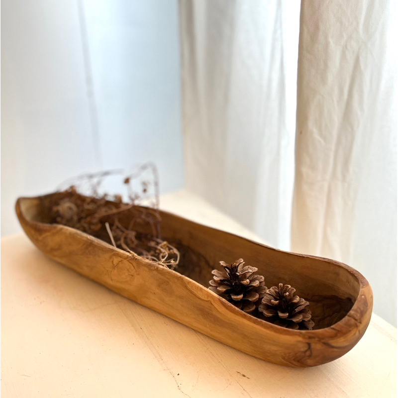 South France olive wood vessel 南法帶回橄欖木船型麵包盛盤 家飾 收納