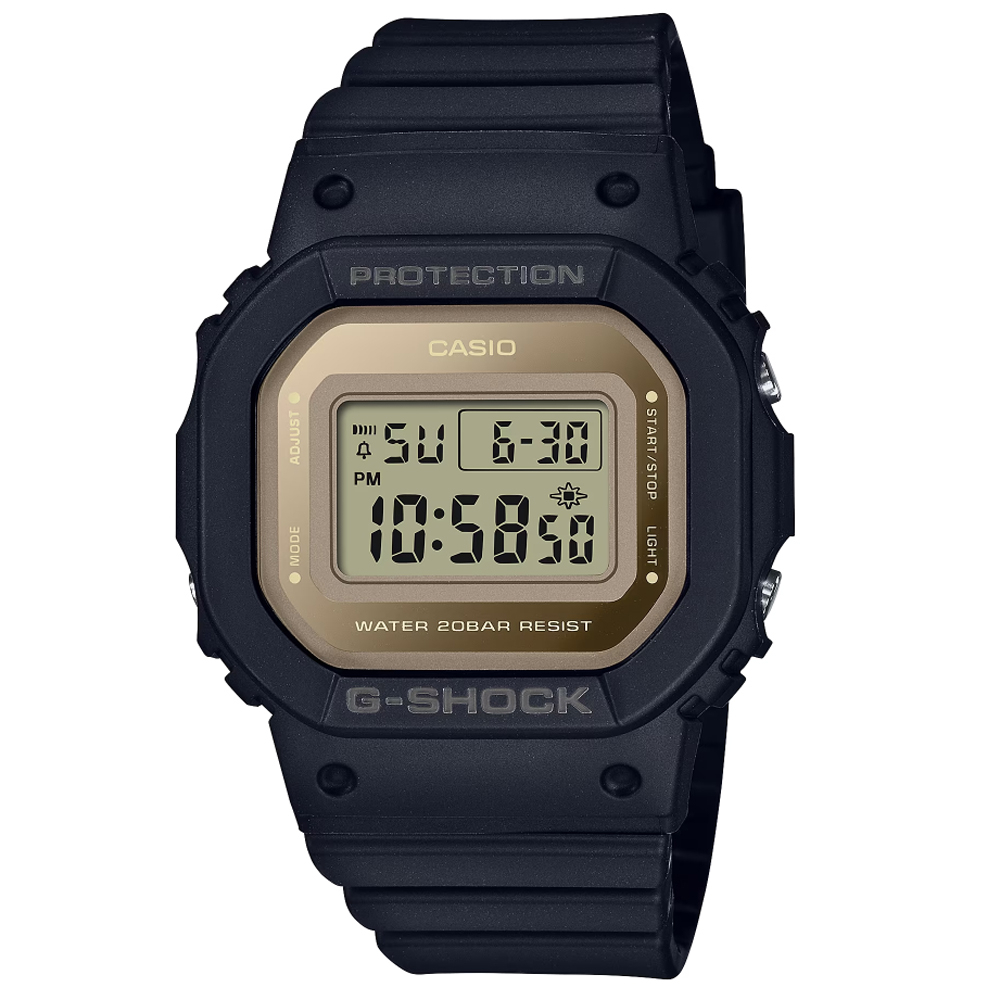 【CASIO 卡西歐】G-SHOCK 時尚經典方形金屬表面電子錶-金面黑(GMD-S5600-1 防水200米)