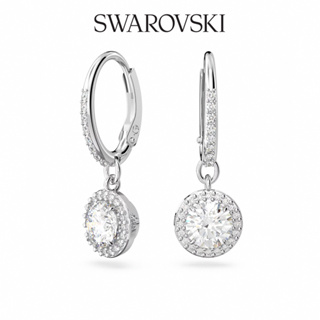 SWAROVSKI 施華洛世奇 Constella 水滴形耳環圓形切割、密鑲, 白色, 鍍白金色