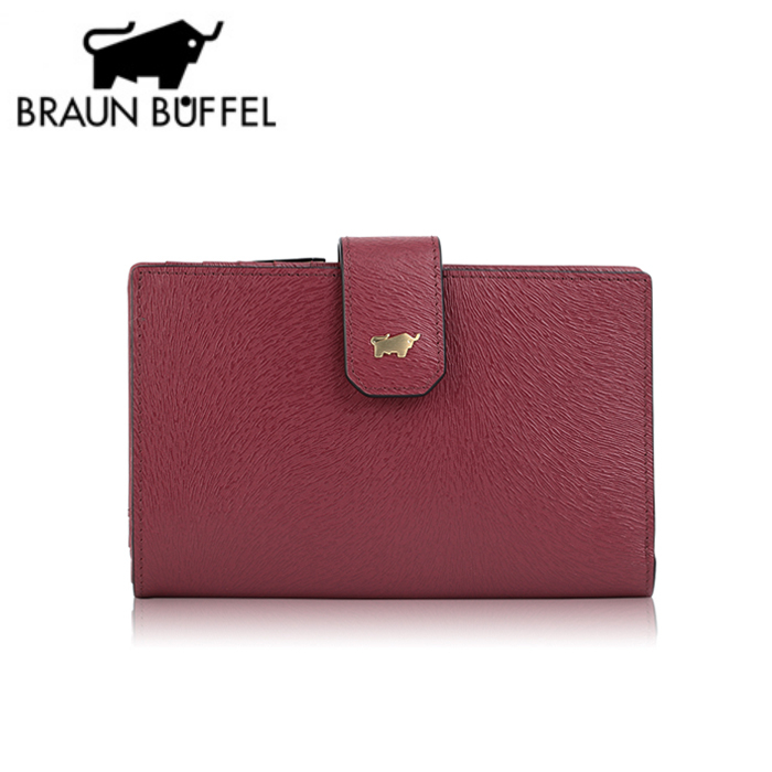 BRAUN BUFFEL 德國小金牛 奧菲莉亞 真皮中夾 扣式中夾 BF688-502-DC 深櫻桃色